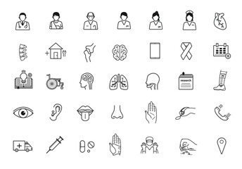 medical and rehabilitation service related icon set