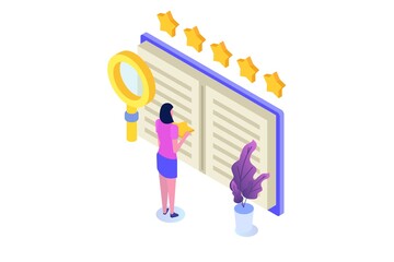 Book review, Reading club concept. Vector illustration