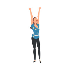 Young Cheerful Woman Singing Along and Dancing at Concert Vector Illustration