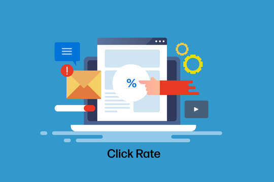CTA, call to action, click through rate, seo, ppc, increasing conversion rate, website click counts, home page optimization concept. cost per click. Web banner template.