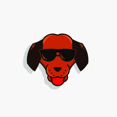 the dog logo cartoon cute pet smile puppy mascot wear glasses on white background