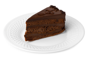Piece of chocolate cake isolated on white
