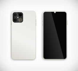Realistic smartphone top and side view. 3d metallic gray mobile phone with empty black screen, shadow. Vector Illustration For Web, Application, mockup element, app demo