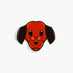 the dog logo cartoon cute pet smile puppy mascot wear glasses on white background