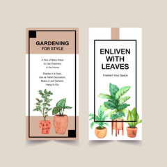 Summer plants flyer template design for leaflet,booklet,brochure and advertise watercolor illustration