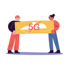People holding placard in hands and protecting against 5g technologies