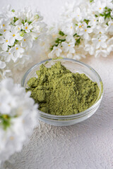 green powder of Chinese matcha tea