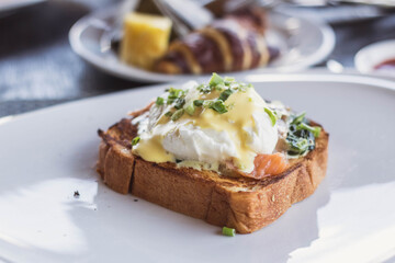 Smoked salmon and eggs benedict.