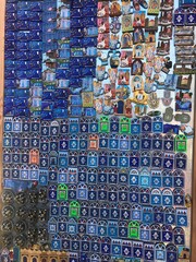 Souvenirs and gifts on the streets of Chefchaouen. Beautiful magnets on the streets of Morocco. Morocco, Chefchaouen July 29, 2019