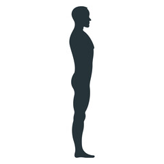 Male human character, people man view side body silhouette, isolated on white, flat vector illustration. Black people scale concept.