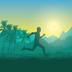 Obraz na płótnie Canvas Running silhouettes. Vector illustration, Trail Running, Marathon runner. 