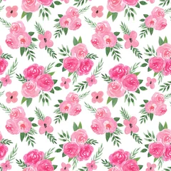 Foto op Canvas Seamless pattern with loose watercolor roses for gift card, invitation, wedding menu. Floral illustration isolated on white background. © perminoffa