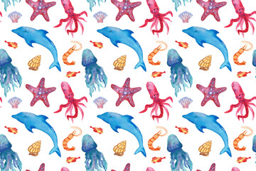 Cute summer seamless pattern with sea animals for kids textile, clothing and package design