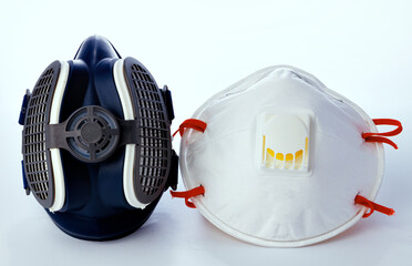 Medical respirator masks isolated on white background