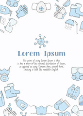 Hygiene protection - vertical card with text and vector color illustrations of medical and sanitary safety for graphic design