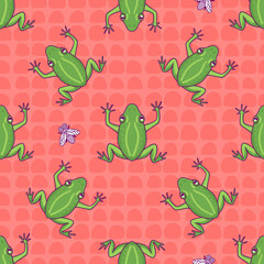 Frog seamless pattern. Hand drawn illustration Vector repeat surface design. Color tile ornament. Wild summer background