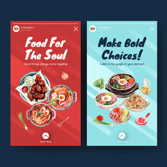 Instagram template with cooking design for online community,web and social media watercolor illustration