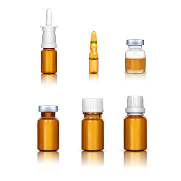 Ampoules and medical bottles set B on a white background