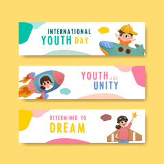 Youth day banner template design for international youth day,poster,template,advertising and brochure watercolor vector illustration