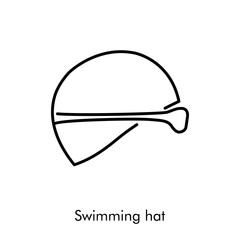 Concepto deportes de verano. Icono plano lineal sombrero de natación con gafas protectoras en color negro