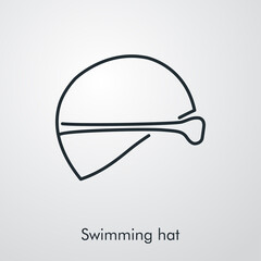 Concepto deportes de verano. Icono plano lineal sombrero de natación con gafas protectoras en fondo gris
