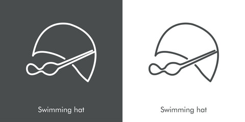 Concepto deportes de verano. Icono plano lineal sombrero de natación con gafas protectoras en fondo gris y fondo blanco