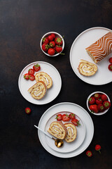 Sweet roll cake with white biscuit
