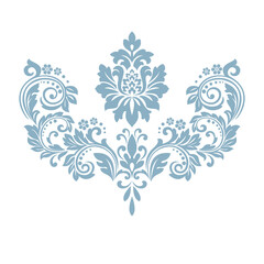 Damask graphic ornament. Floral design element. Blue vector pattern