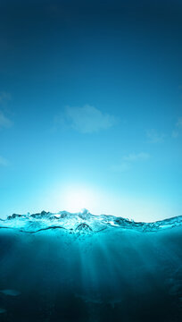 ocean blue underwater waves with sun beam clear view realistic, world oceans day banner
