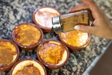 COOKING HOMEMADE CUSTARD AND PUTTING CINNAMON