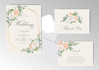 Fototapeta na wymiar Editable Wedding Invitation Cards with Floral and Geometric Frame