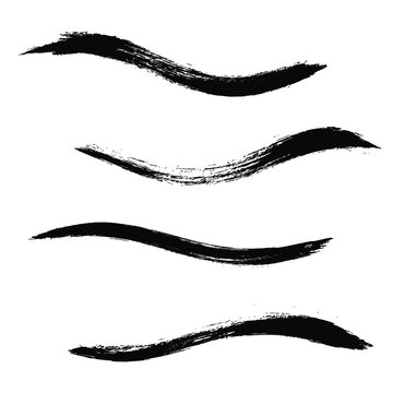 Makeup strokes, Set of mascara smudge, makeup eye pencil swatches, Beauty and cosmetic black brush smudges vector background. smear make up lines collection, liquid make up texture isolated on white.