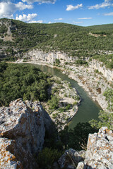 Fototapeta na wymiar Point de vue sur les gorges de l'Ardèche et leurs falaises calcaires
