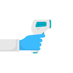 Digital non-contact infrared thermometer in hand doctor. isolated on white background. Vector illustration.