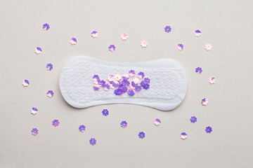 menstruation pad, flat layout, top view, intimate hygiene and women critical days concept, gynecological menstruation cycle