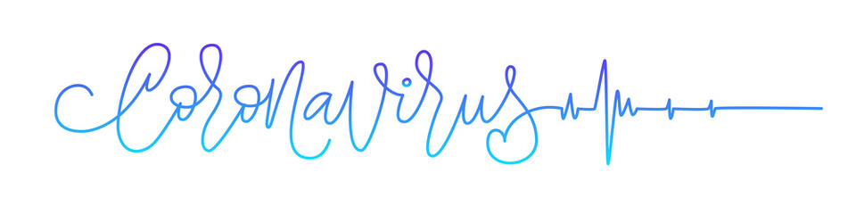 Obraz premium Coronavirus heart beat line. Handwritten modern calligraphy. Elegant and stylish. Inscription for postcards, posters, articles, comics, cartoons. Isolated vector illustration on white background.