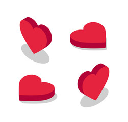Set of isometric red heart icons isolated on white background. - Vector
