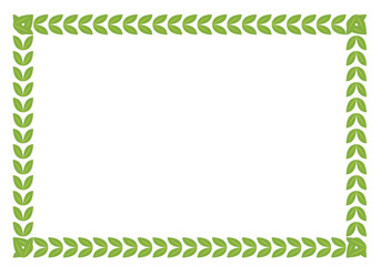 Marco de hojas verdes en fondo blanco.