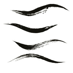 Makeup strokes, Set of mascara smudge, makeup eye pencil swatches, Beauty and cosmetic black brush smudges vector background. smear make up lines collection, liquid make up texture isolated on white.