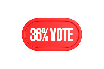 36 Percent Vote 3d sign in red color isolated on white background, 3d illustration.