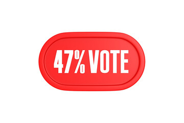 47 Percent Vote 3d sign in red color isolated on white background, 3d illustration.