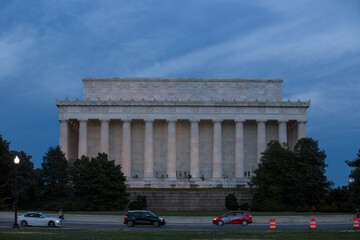 Lincoln Memorial in Washington DC at black time against a beautiful sunset sky