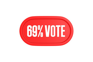 69 Percent Vote 3d sign in red color isolated on white background, 3d illustration.