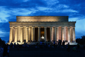 Lincoln Memorial in Washington DC at black time against a beautiful sunset sky
