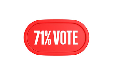 71 Percent Vote 3d sign in red color isolated on white background, 3d illustration.