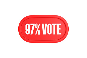 97 Percent Vote 3d sign in red color isolated on white background, 3d illustration.