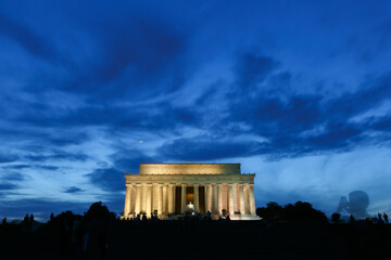Lincoln Memorial in Washington DC at black time against a beautiful sunset sky