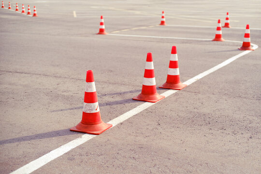 Playground with cones in the school of driving and parallel Parking training