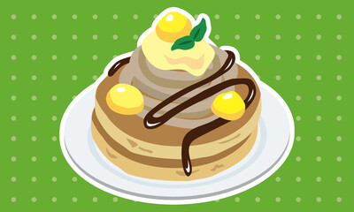 お皿に乗った栗とモンブランのパンケーキ