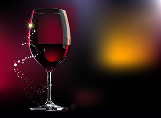 one glass of wine on the table. beautiful background for greeting card, invitation, template